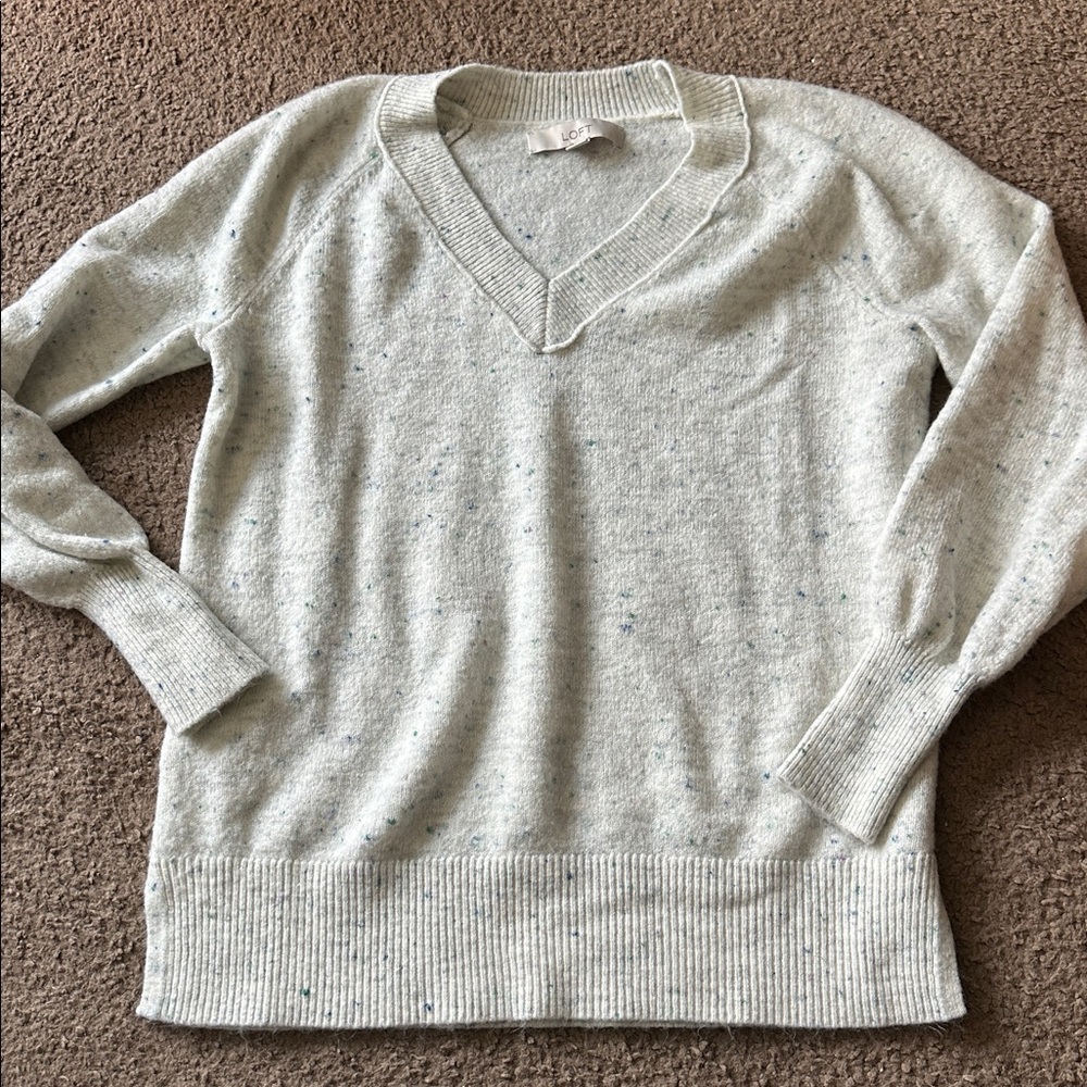 LOFT Speckled off white V-Neck Sweater